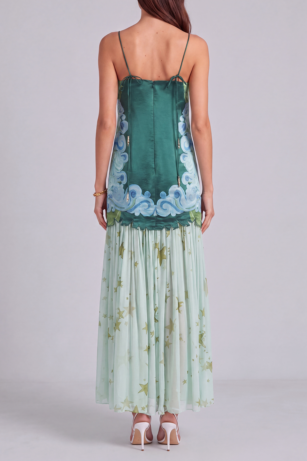 Spaghetti Strap Ruched Printed Maxi Dress