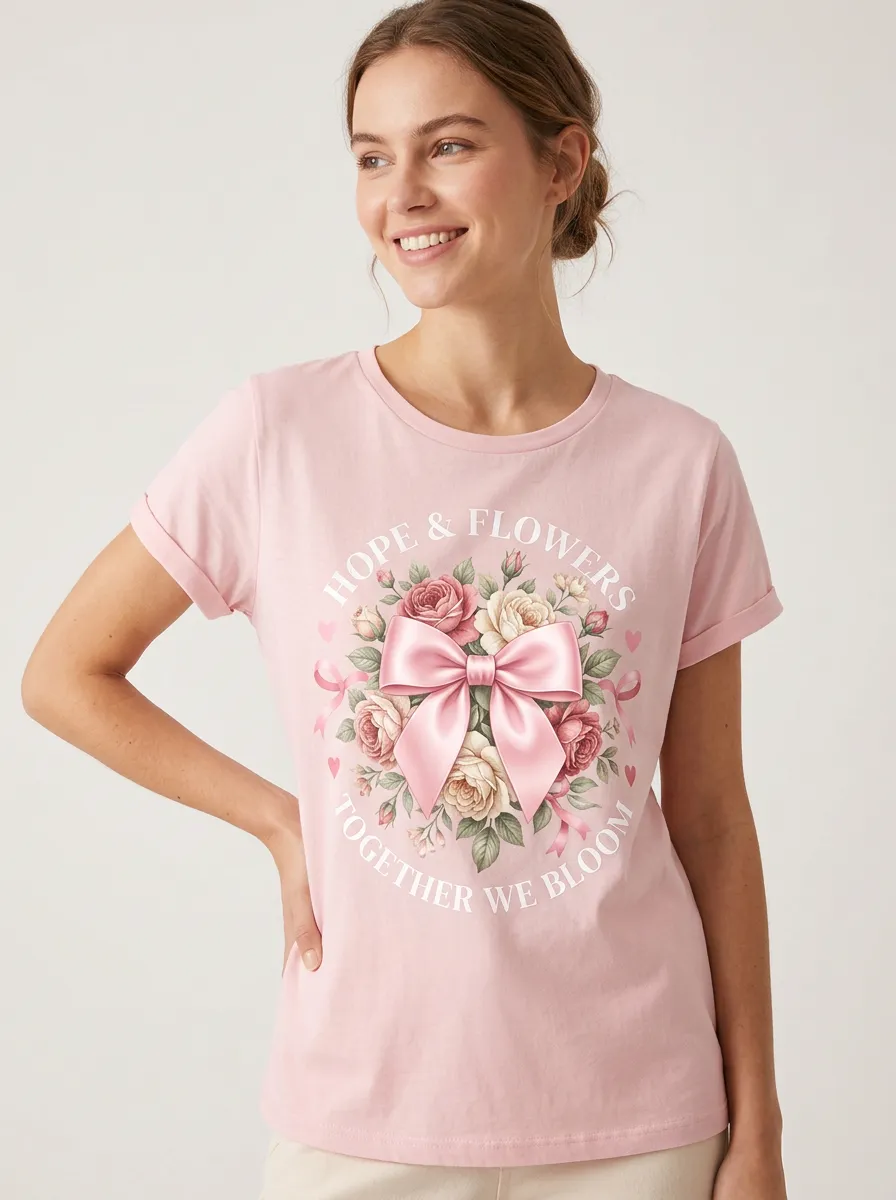 Women's Grace Floral Breast Cancer Awareness T-Shirt