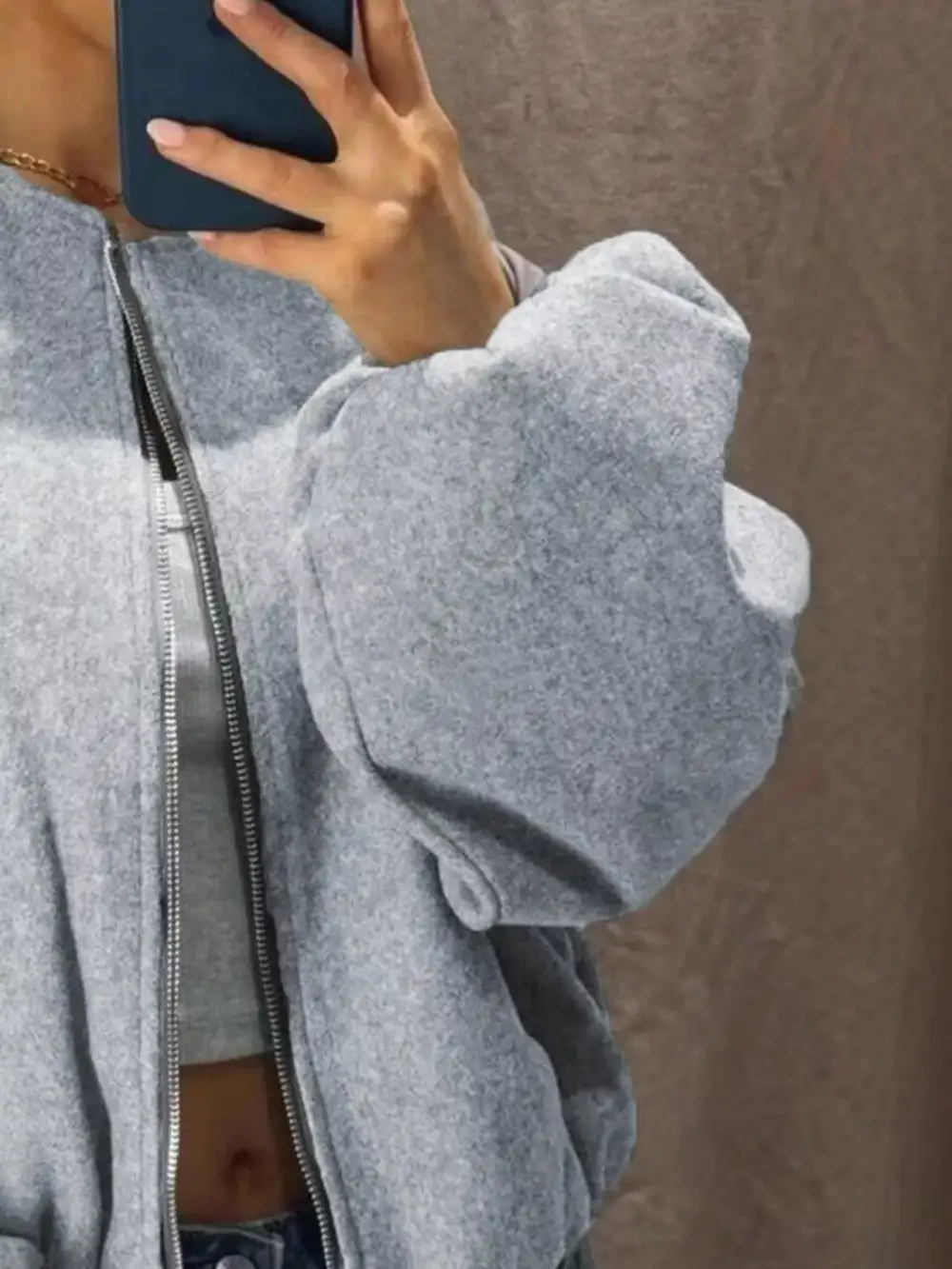Plus Size Casual Fleece Zip-Up