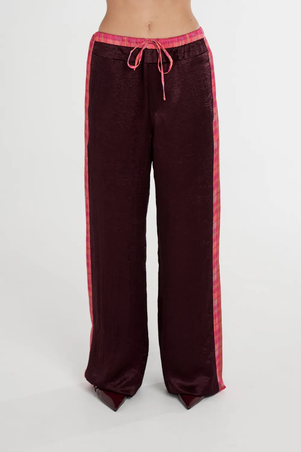 Simple Commuting Loose Plaid Drawstring Pants