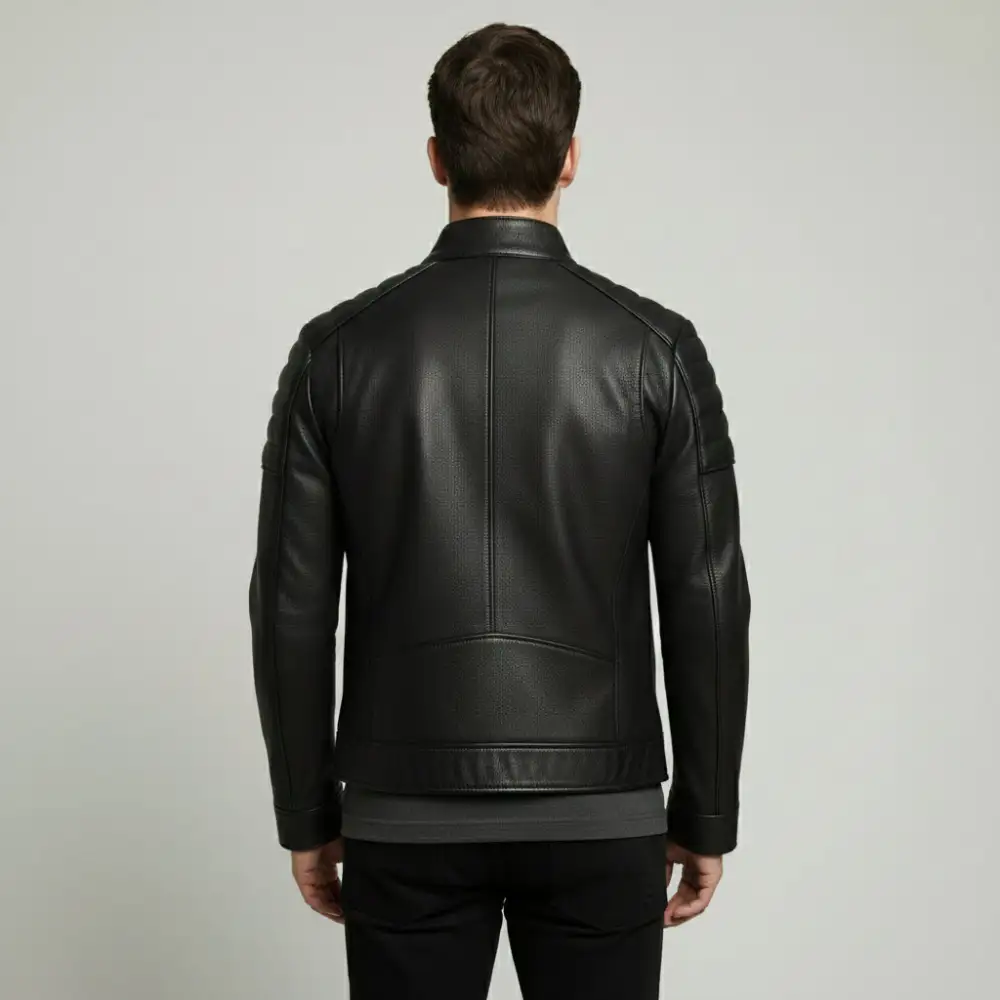 Classic Leather Biker Motorcycle Pebbled Jacket