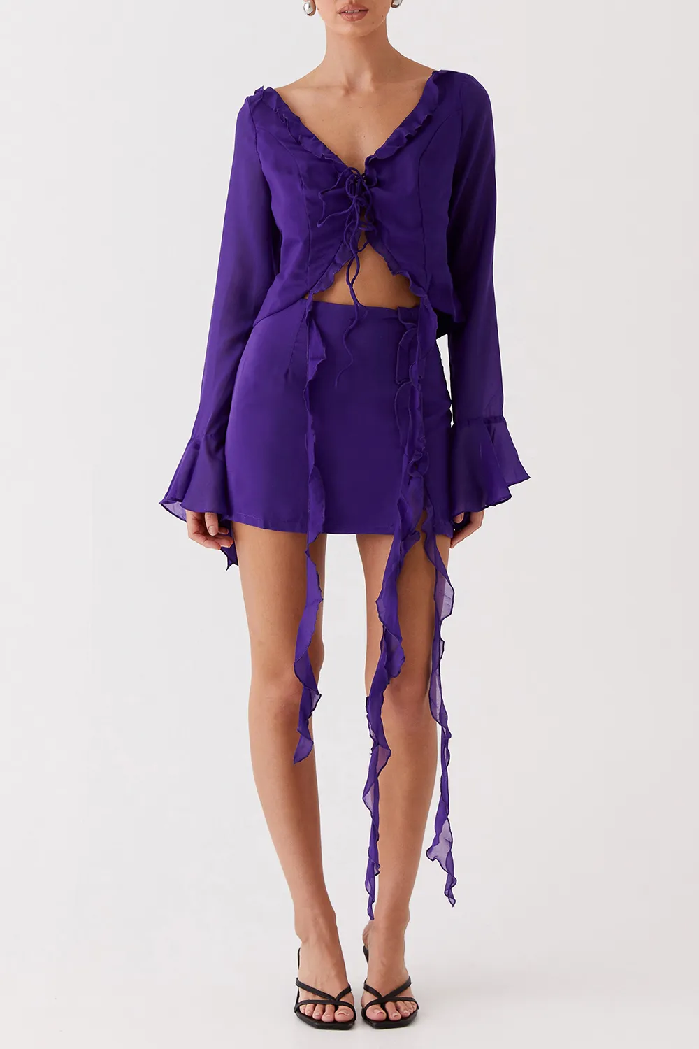 Flounce Trimmed Chiffon Blouses