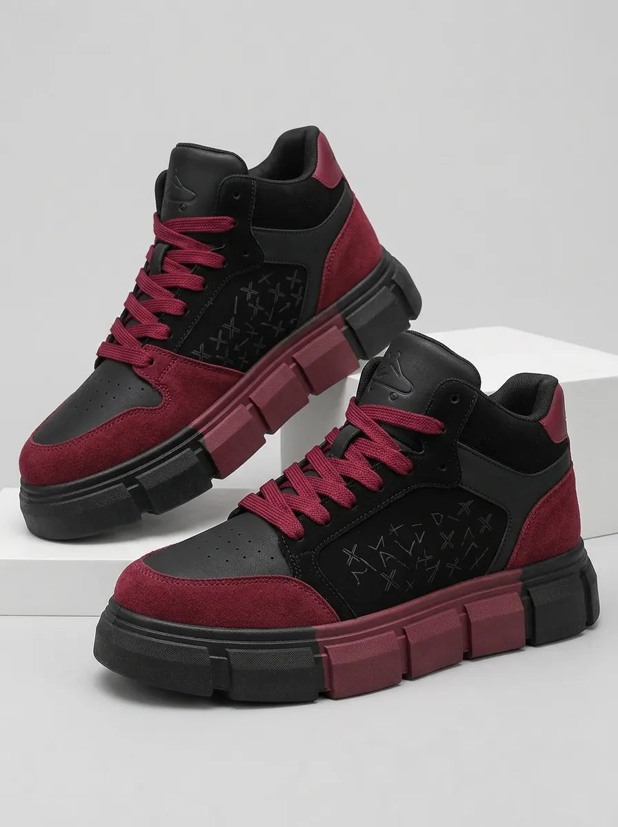 Men's Streetwear Burgundy Cross Pattern Skate Shoes