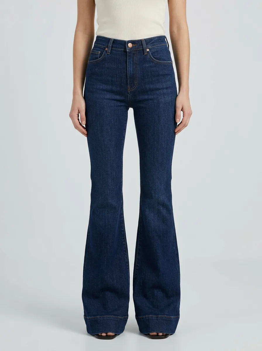 Contemporary Contrast Stitch High Rise Flare Jeans