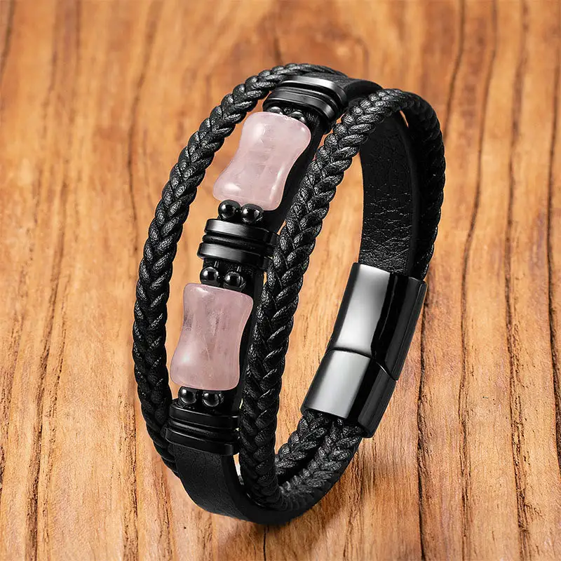 Aventurine Amethyst Onyx Crystal Positivity Braided Leather Bracelet