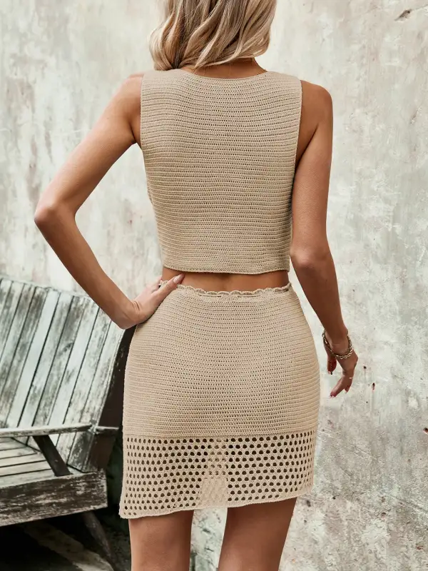 Button Front Sleeveless Coordinated Set