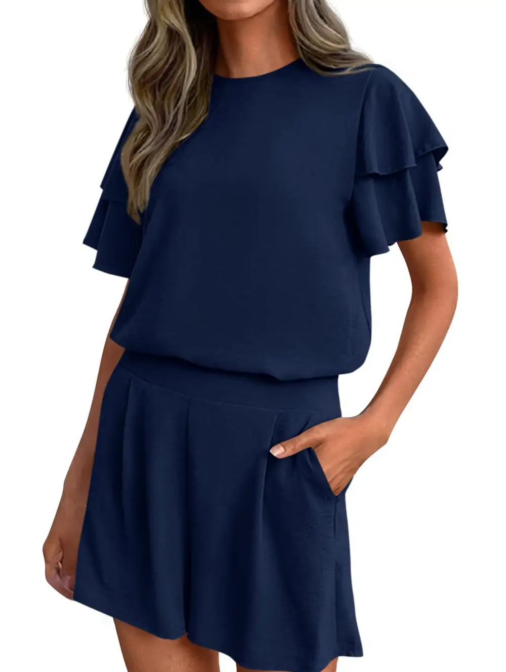 Crew Neck Top Two Piece Set