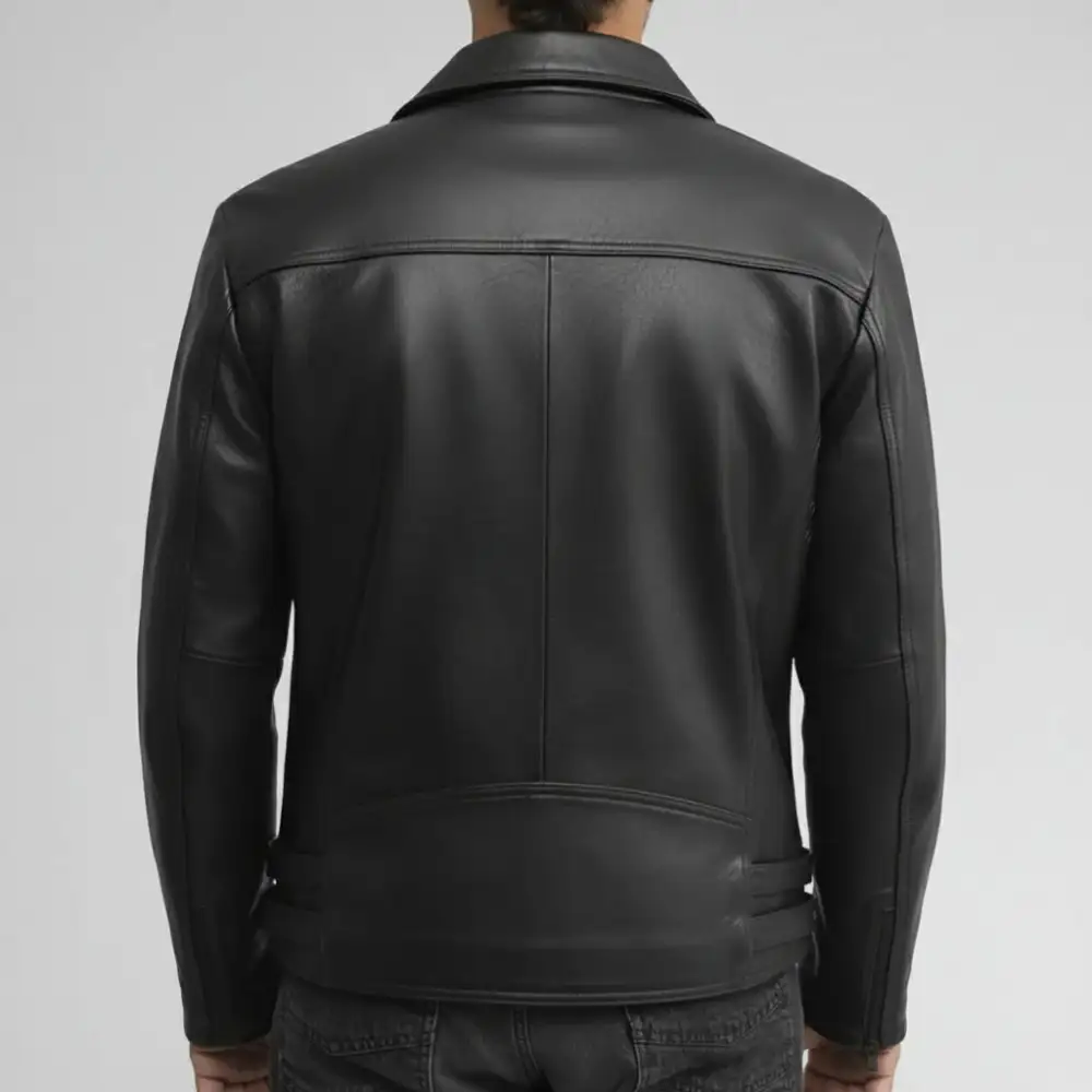 Refined Leather Biker Motorcycle Belted Jacket