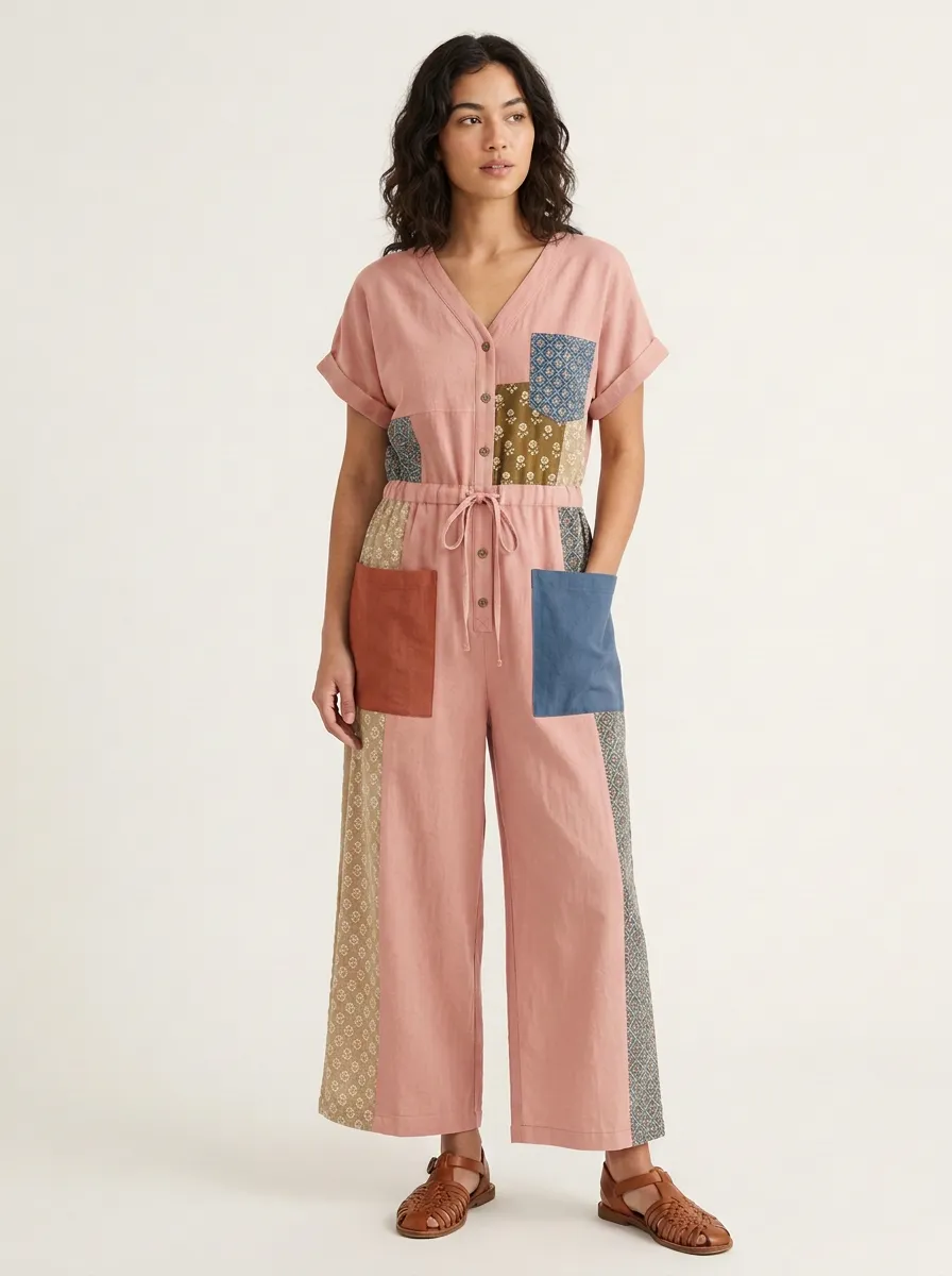 Women's Boho Patchwork Pattern Graphic Jumpsuit