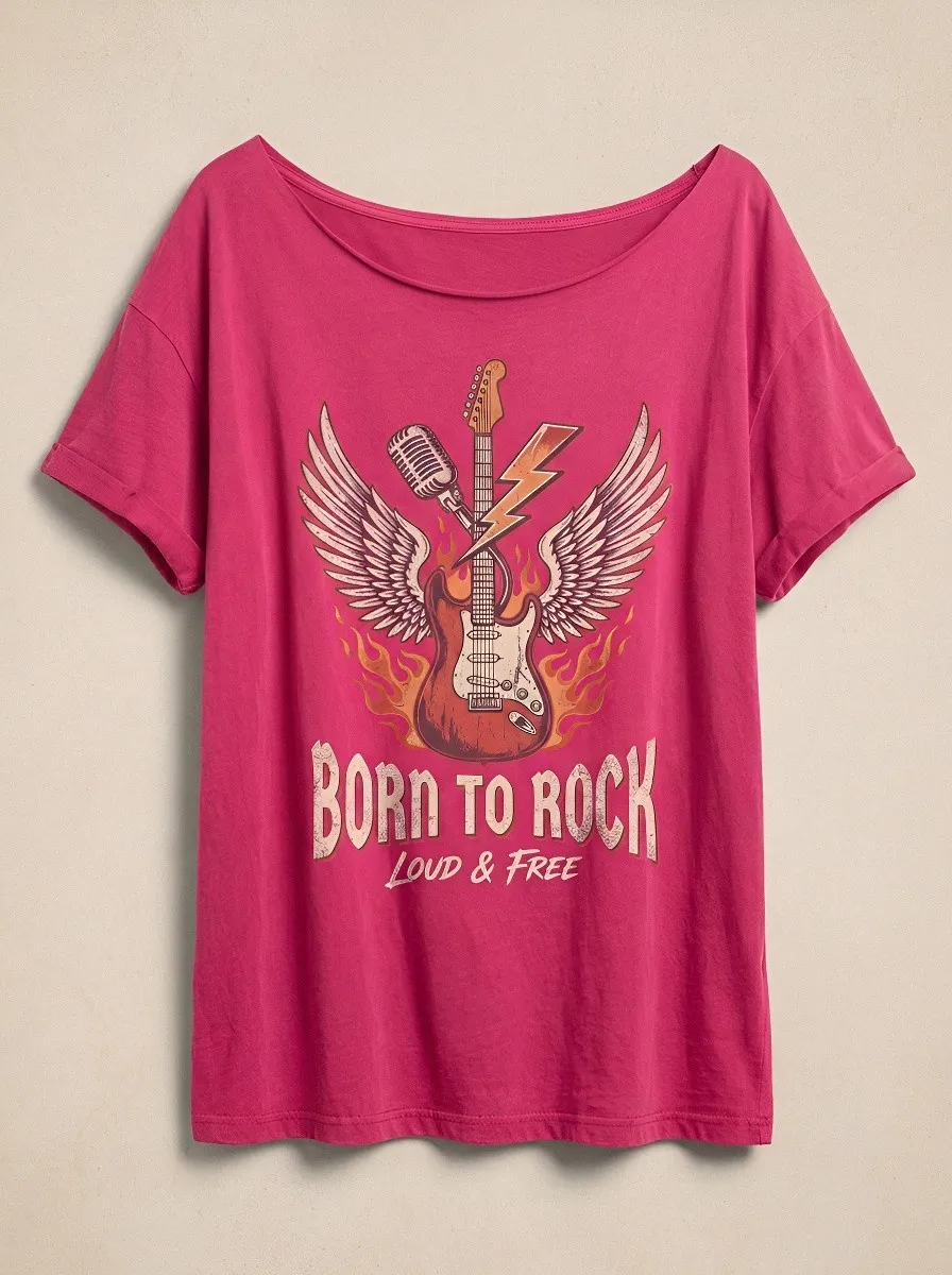 Unisex Rock Music Lover Born To Rock Guitar Wings Printed T-shirt