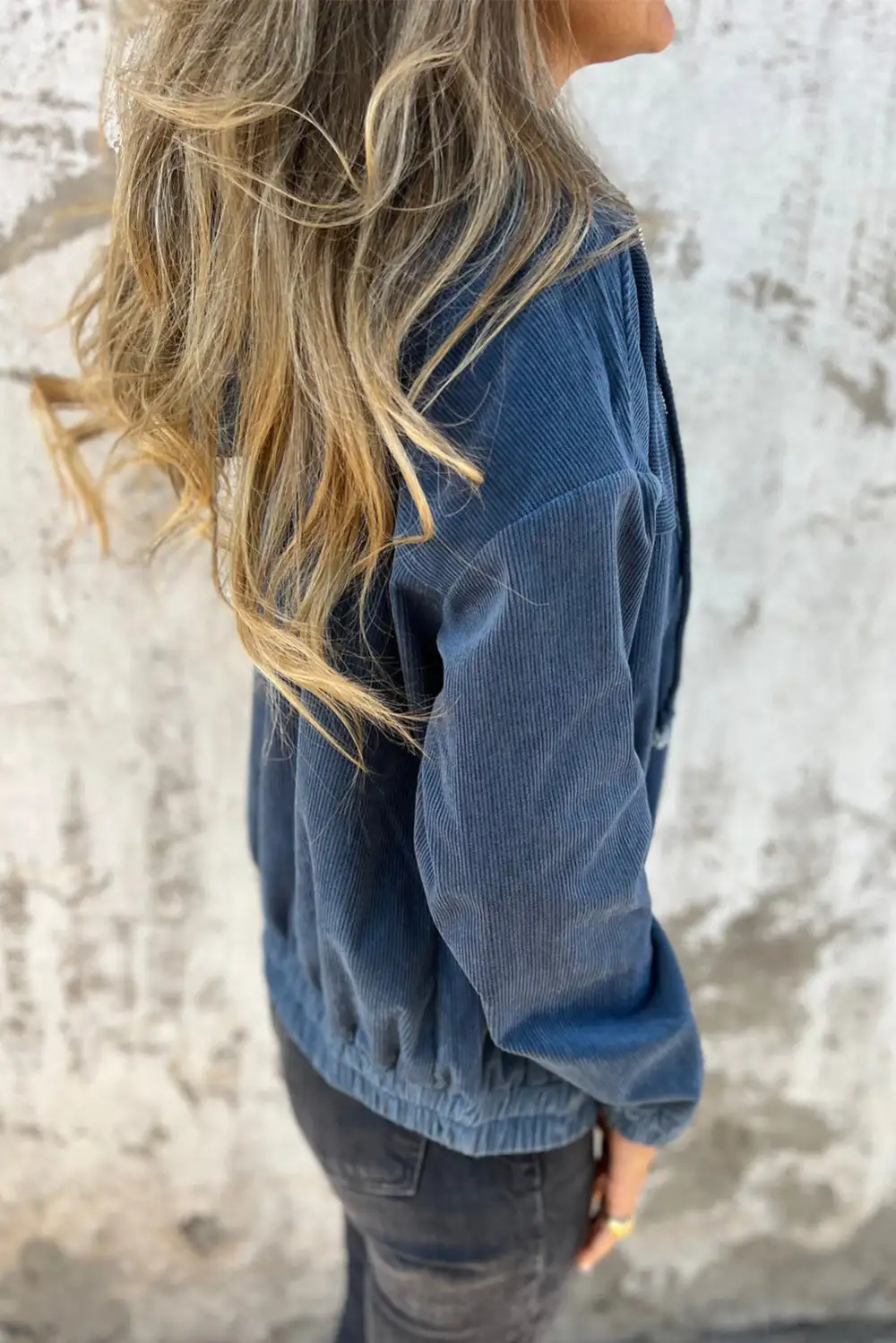 Corduroy Drawstring Pocket Hooded Jacket