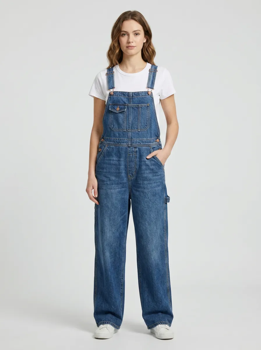 Women's Graphic Wash Denim Overalls