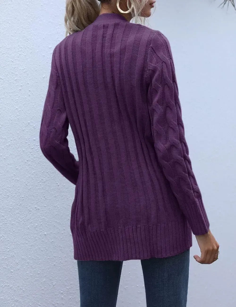 MEROKEETY Women's 2024 Fall Long Sleeve Cable Knit Sweater Open Front Cardigan Button Loose Outerwear