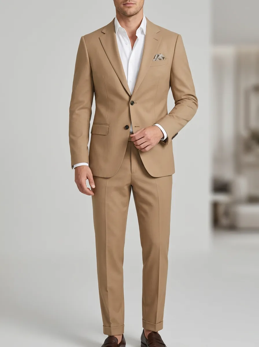 Men's Two-Button Notch-Lapel Cuffed-Hem Flap-Pocket Suit Set