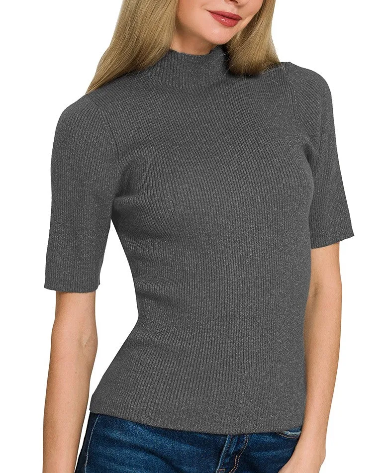 Viscose Ribbed Mock Neck Sweater