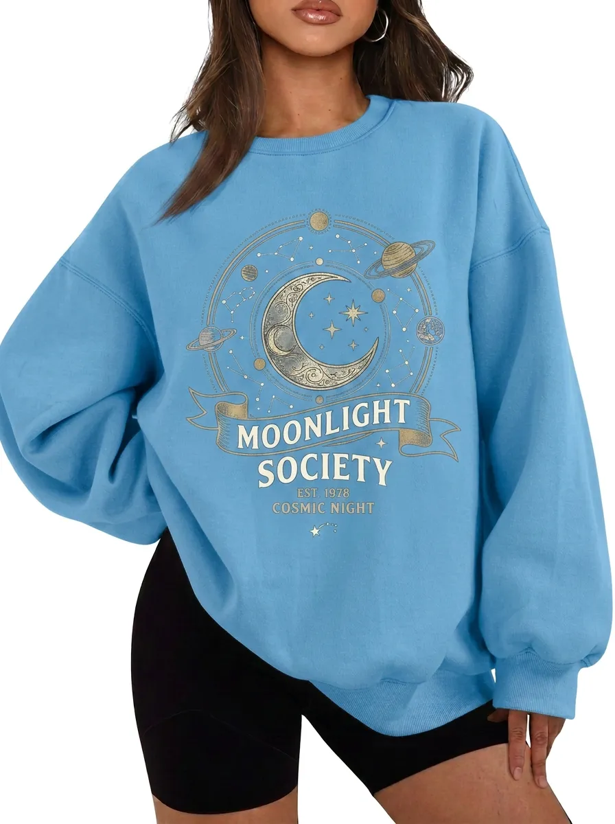 Women's Moonlight Society Celestial Moon Stars Printed T-shirt