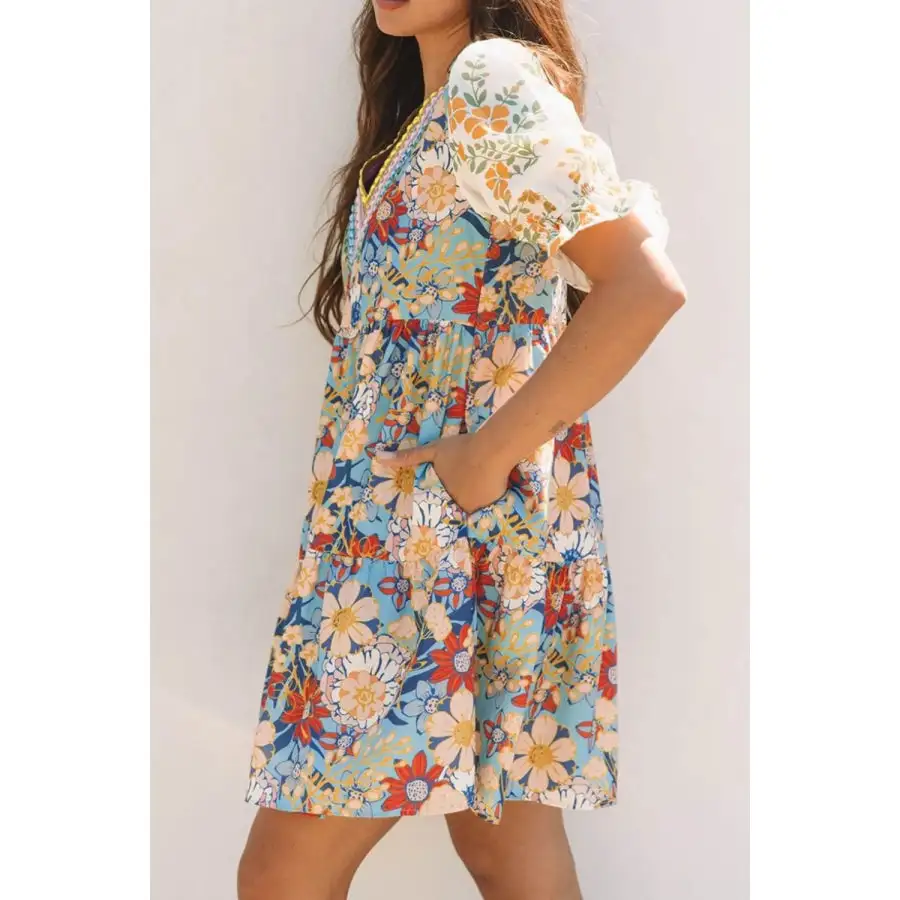Soft Everyday Notched Flounce Sleeve Mini Dress