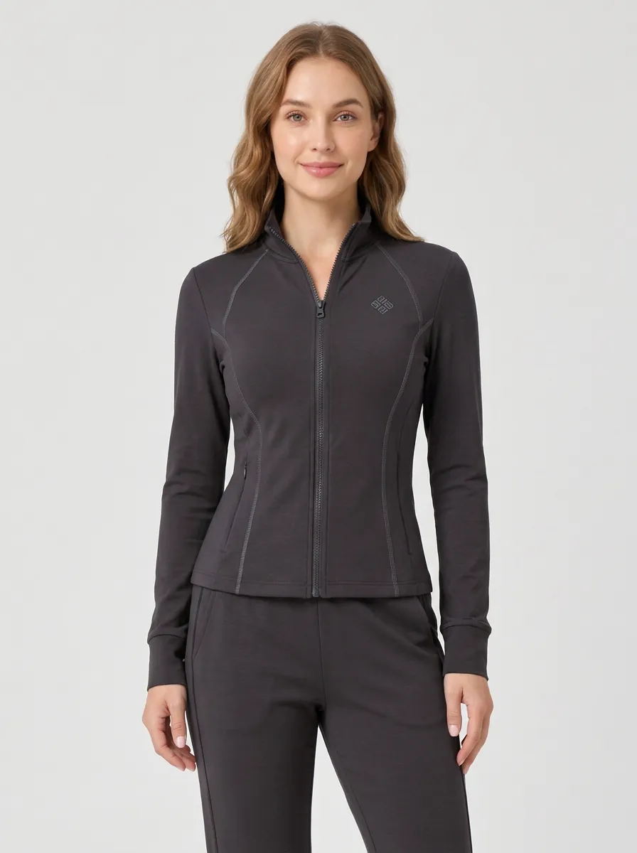 Women's Athletic Fitness Blue Zip-up Tracksuit Set