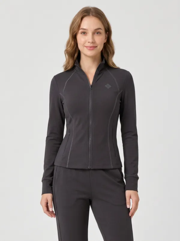 Women's Athletic Fitness Blue Zip-up Tracksuit Set