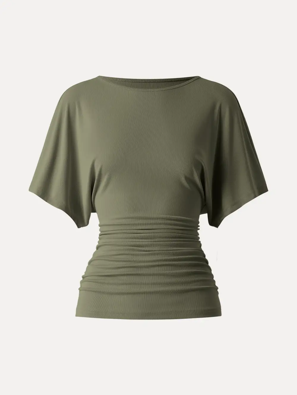Boatneck Batwing Sleeve Side Ruched Top