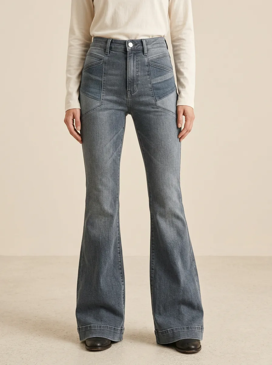 Minimal Faded Finish High Rise Flare Jeans