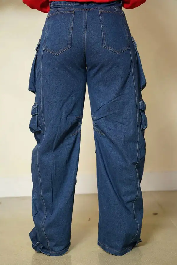 Blue Regular-Fit Patch-Pocket Jeans