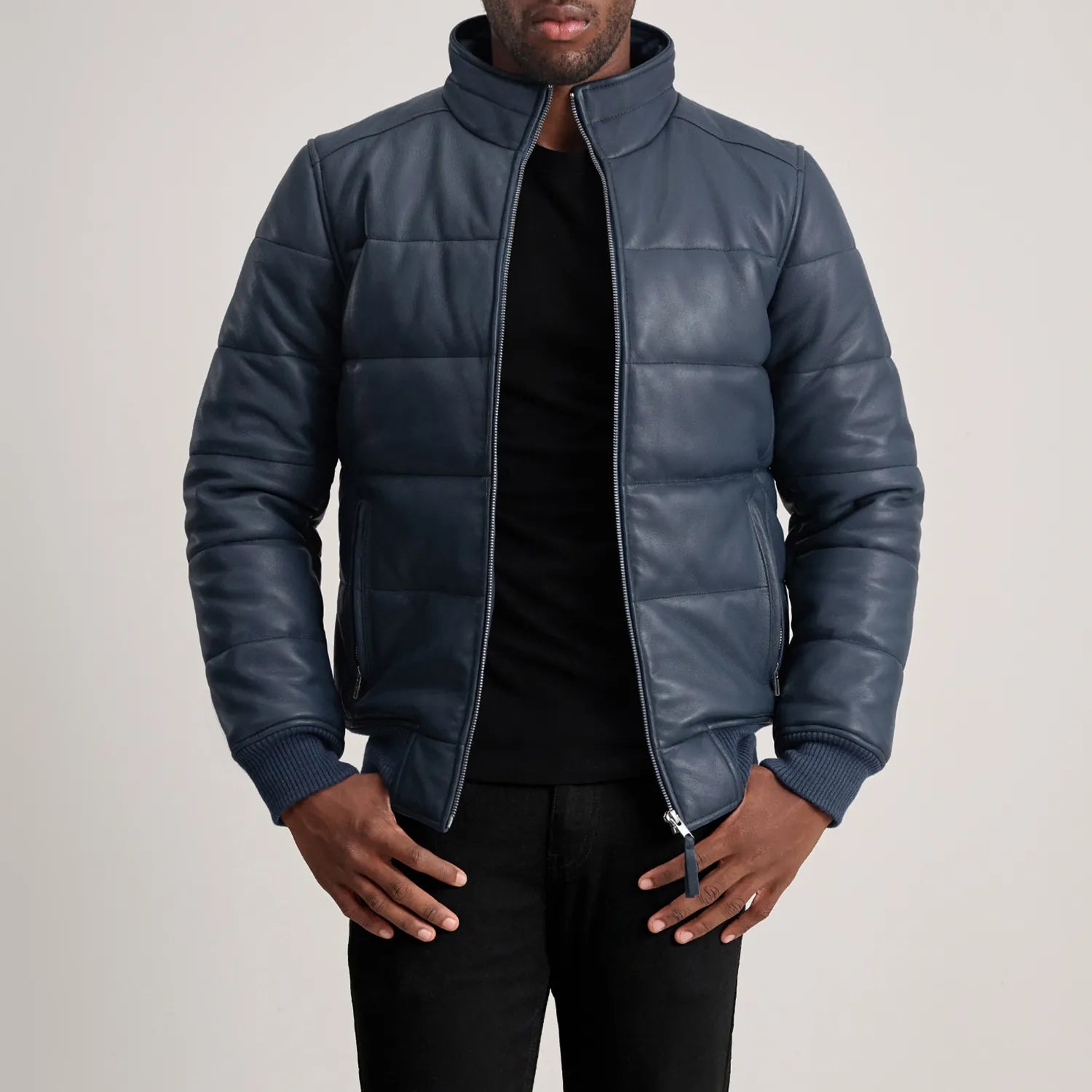 Men's Bomber Leather Puffer Jacket