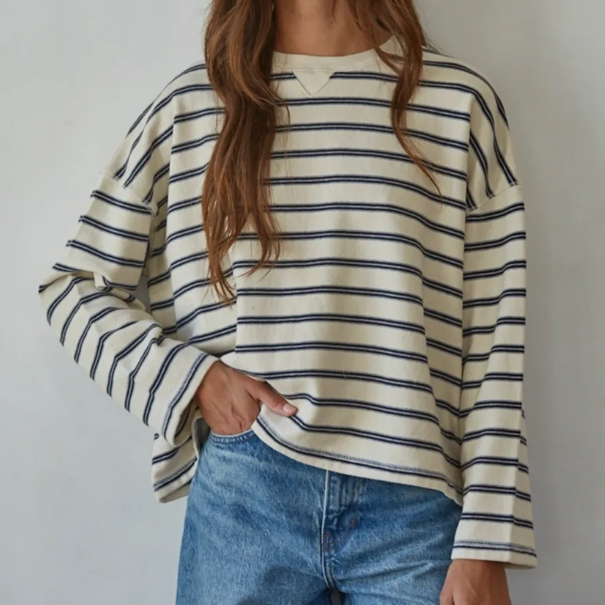 Striped Cotton Knit Crewneck Sweater