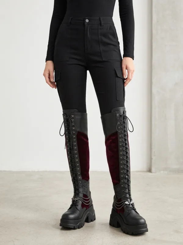 Classic Gothic Lace Velvet Lace-Up Victorian Look Women's Gothic Platform Boots
