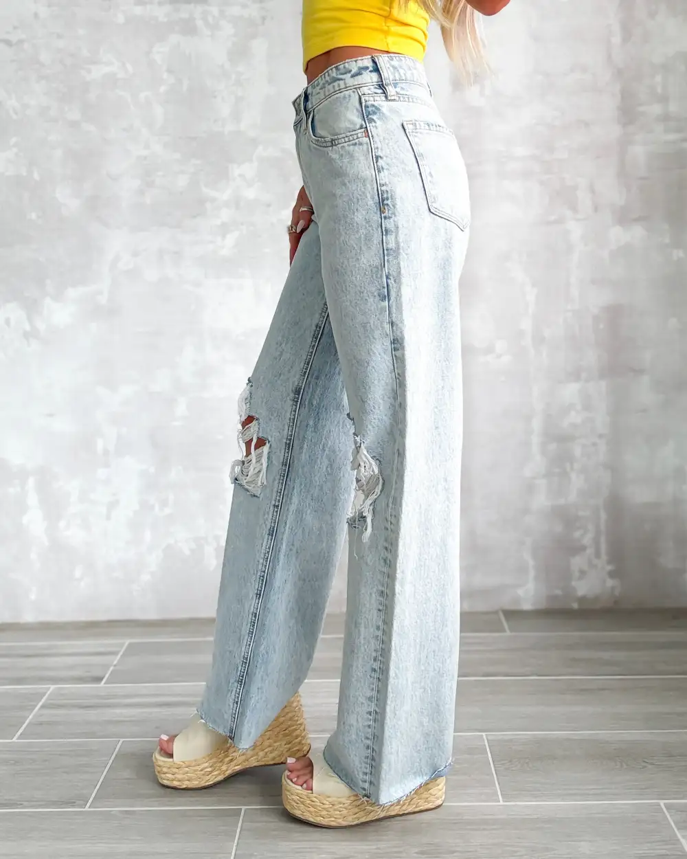 Wide-Leg Distressed Jeans