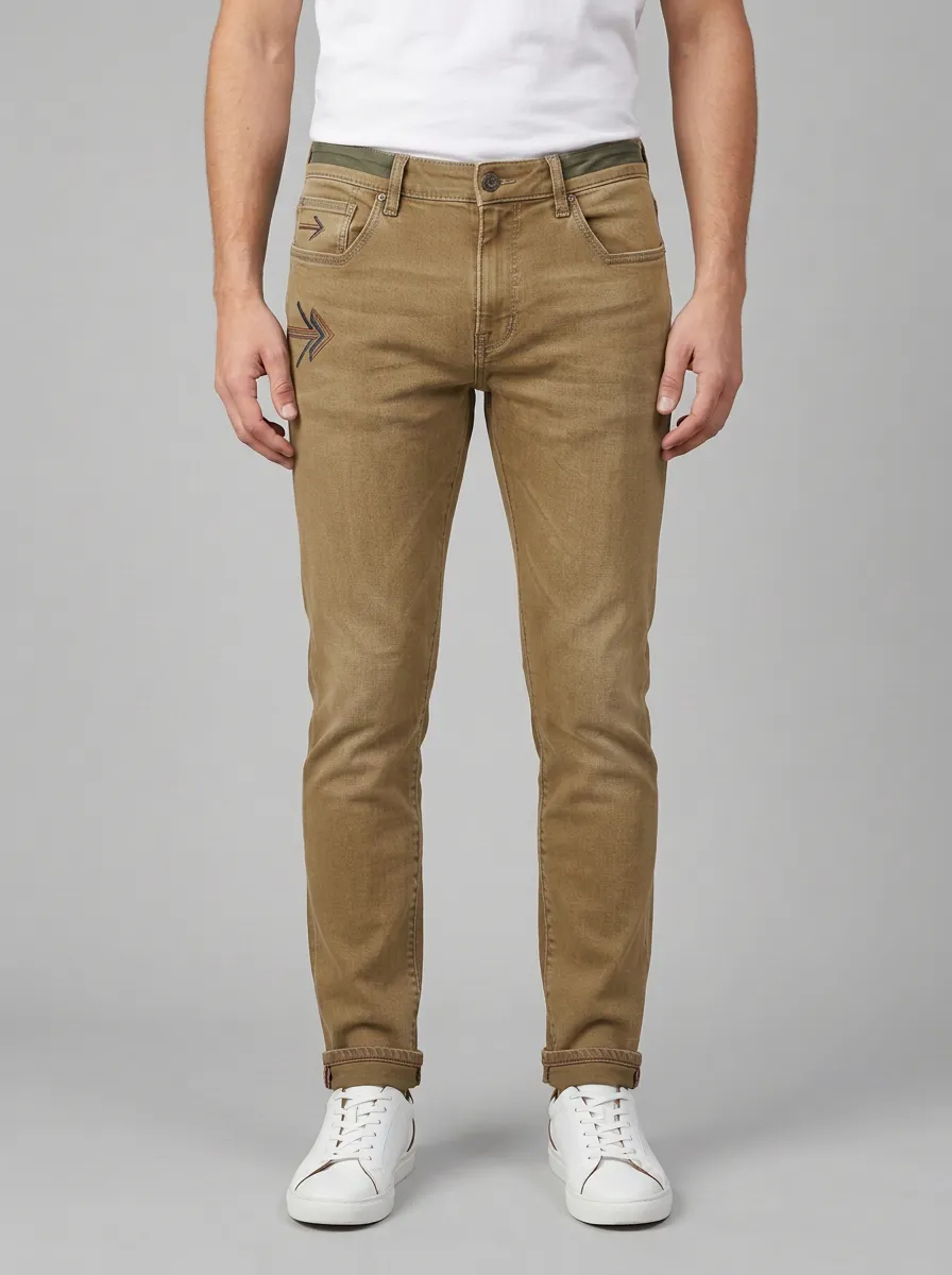 Men's Arrow Embroidery Gray Washed Slim-Fit Jeans