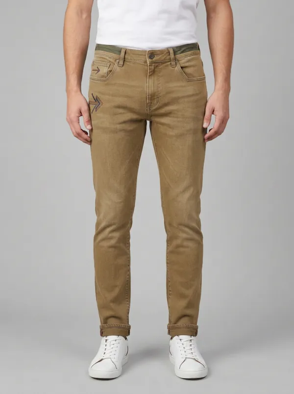 Men's Arrow Embroidery Gray Washed Slim-Fit Jeans