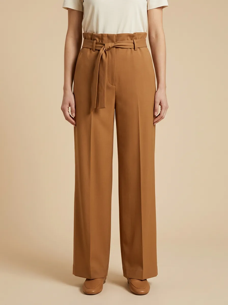 Versatile Belted High Rise Wide Leg Pants