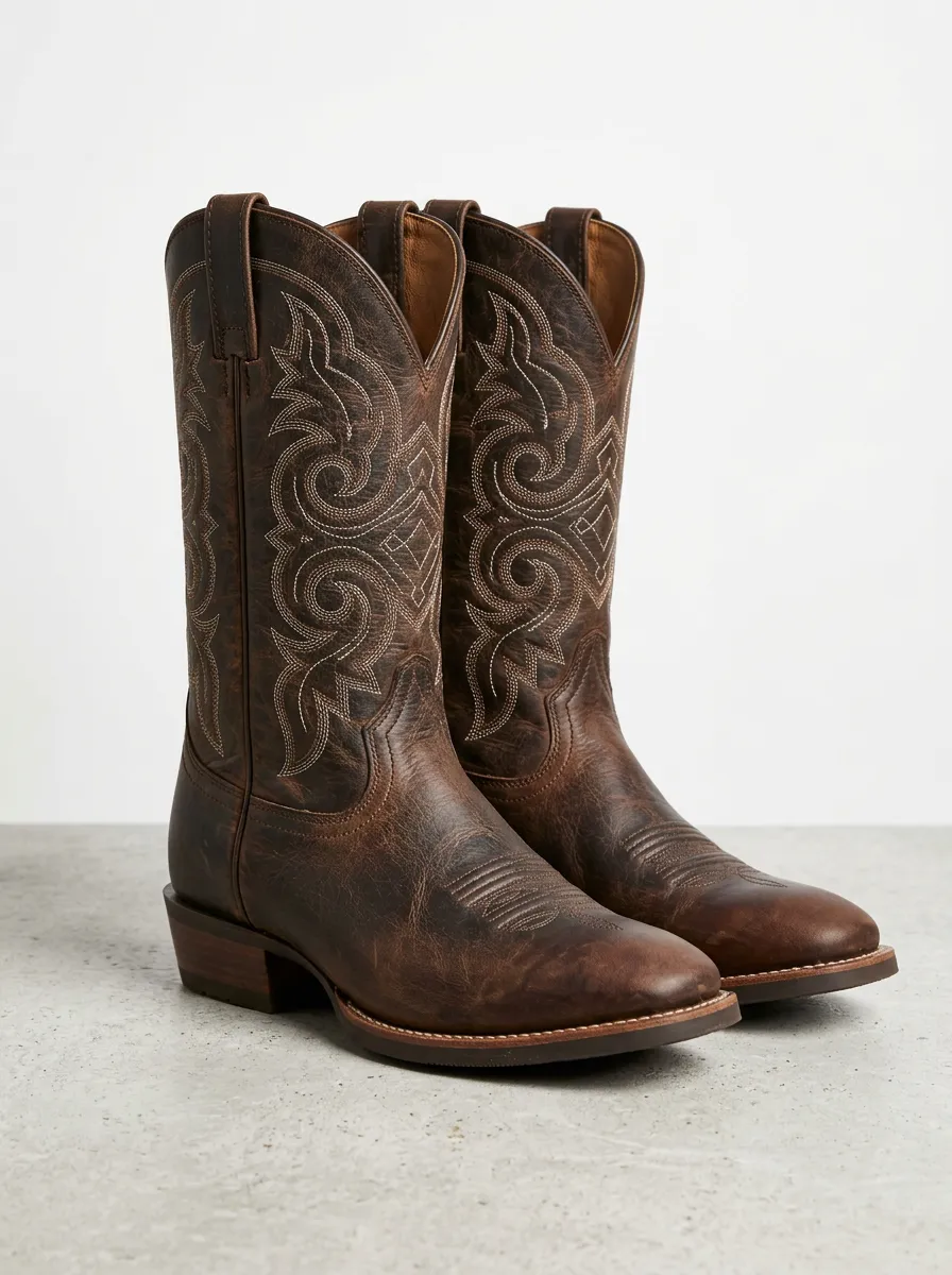 Casual Embroidered Distressed Pull-On Western Boots
