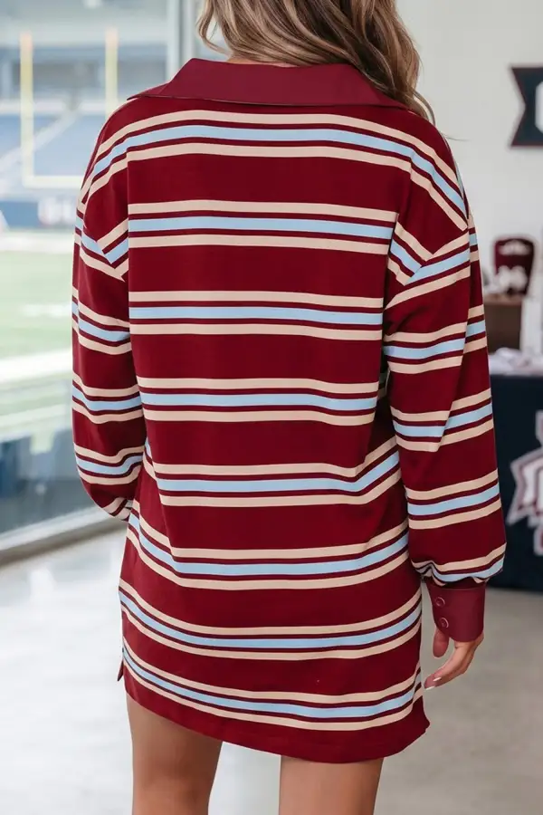 Women's Striped Long Sleeve Shift T Shirt Top Mini Dress