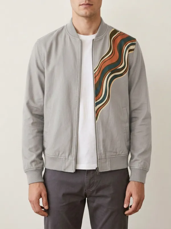 Men's Retro Wave Pattern Printed Bomber Jacket