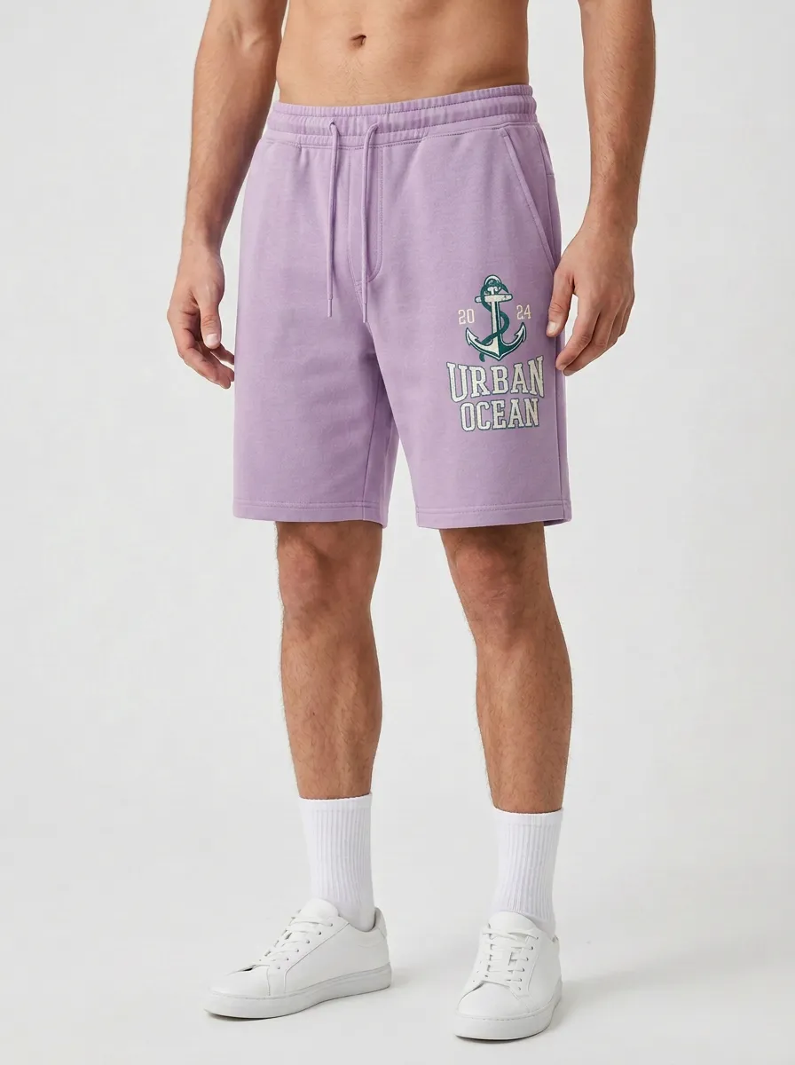 Men's Wave Anchor Drawstring Printed Sweat Shorts
