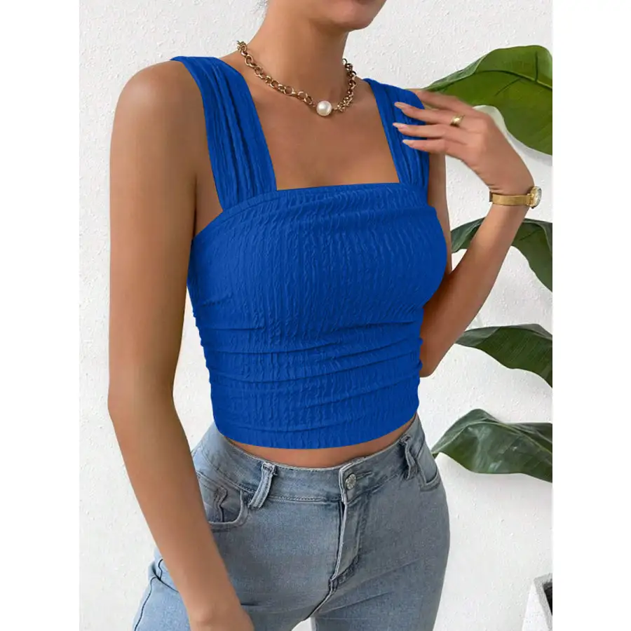 Textured Square Neck Wide Strap Tank