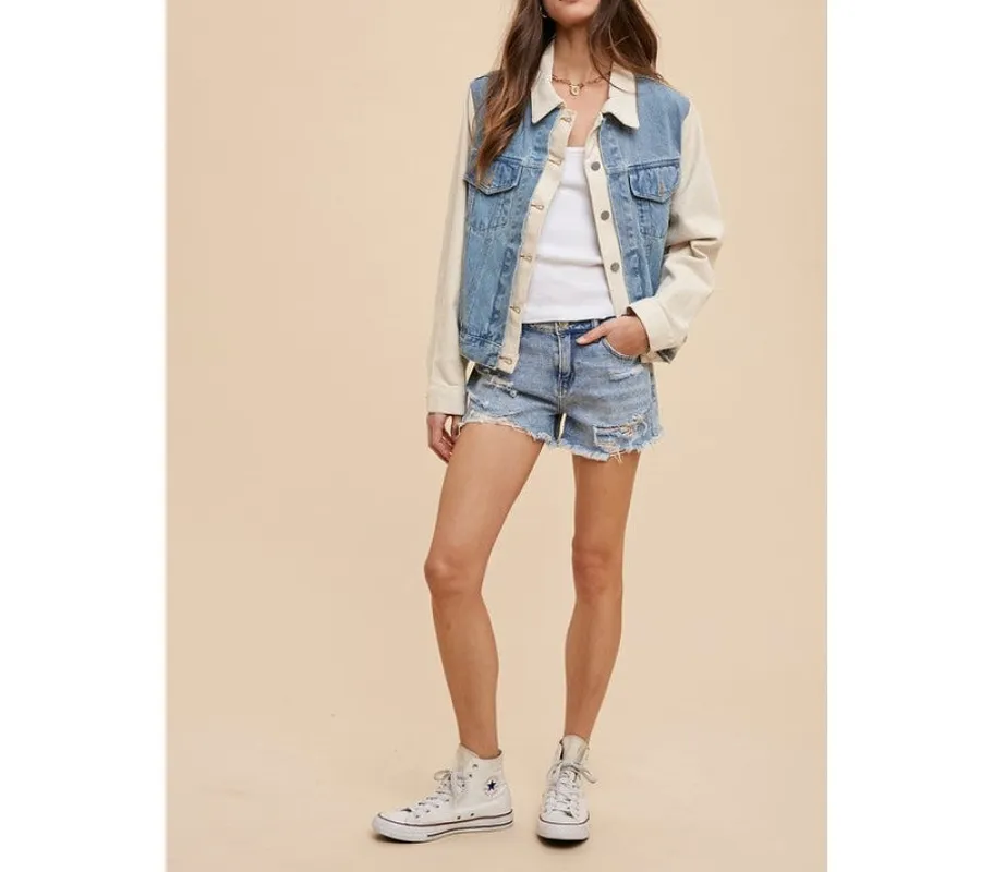 Collared Double Placket Denim Jacket