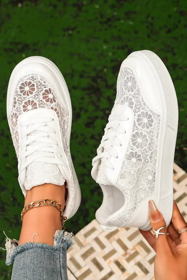Sheer Floral Lace Slip-On Sneakers