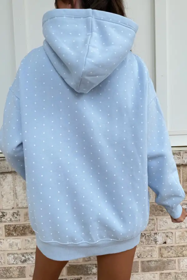 Women's Polka Dot Printed Oversized Hoodie Casual Shorts Two Piece Set