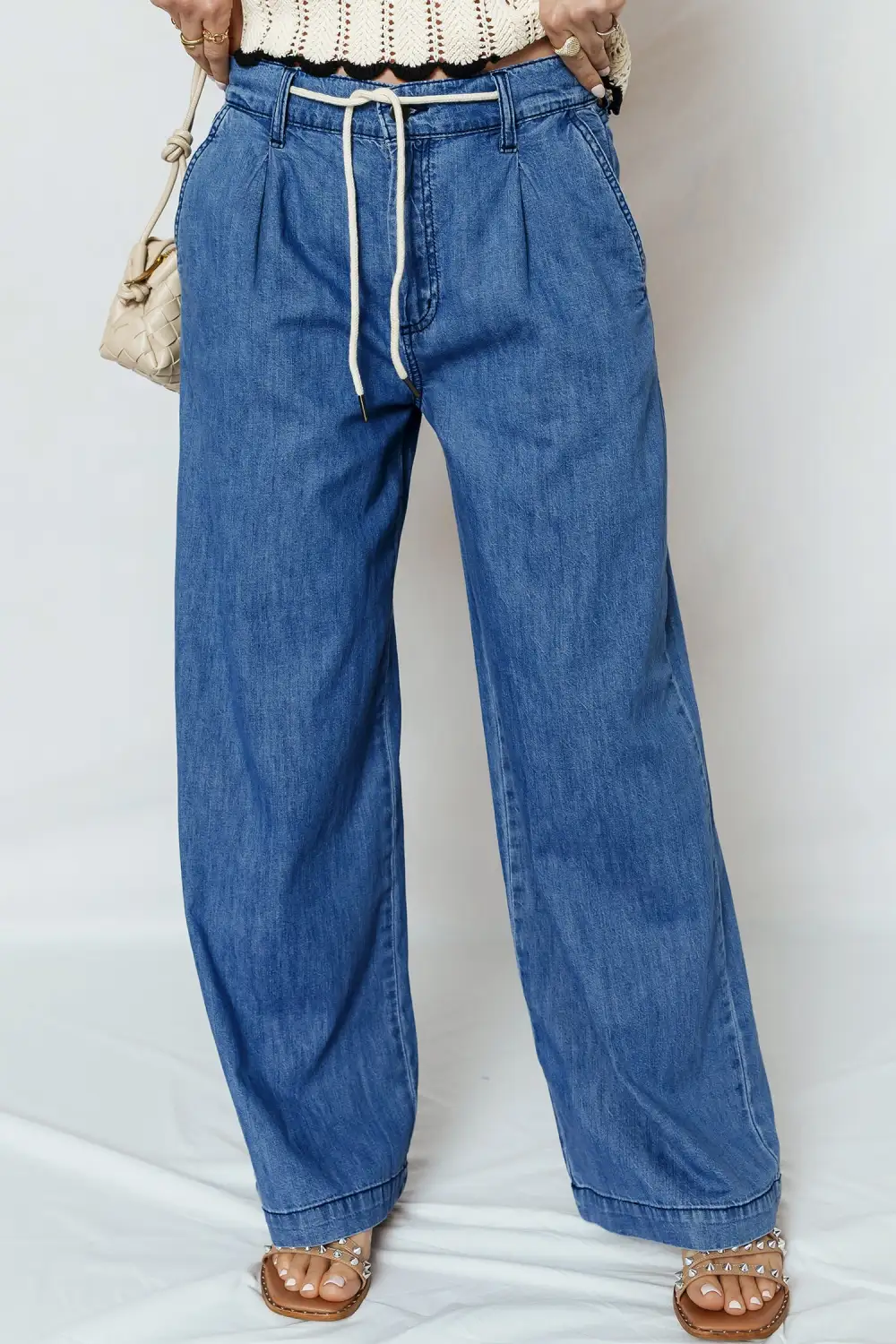 Women's Lace Up Pull on Wide Leg Jeans