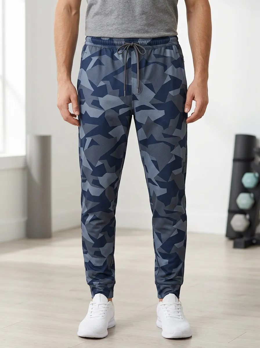 Men's Geometric Camo Print Joggers Drawstring