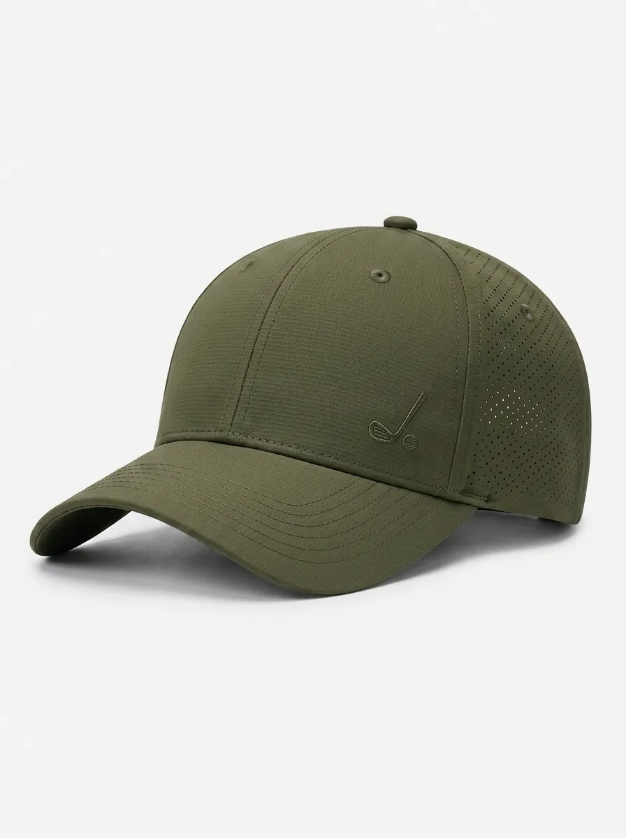 Men's Golf Lover Olive Green Embroidered Logo Performance Cap
