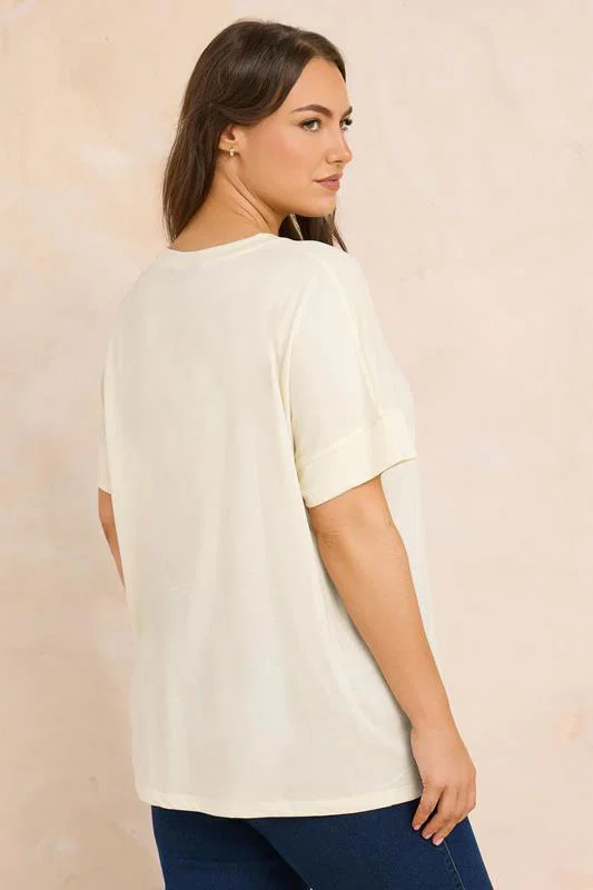 Ivory White V-Neck Modal Rich T-Shirt detail 2