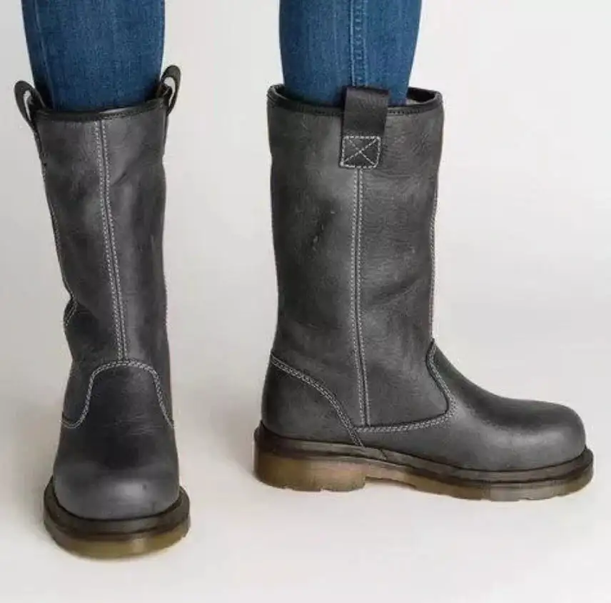 Warm Lined Leather Boots Waterproof Mid Calf Insulated Boots