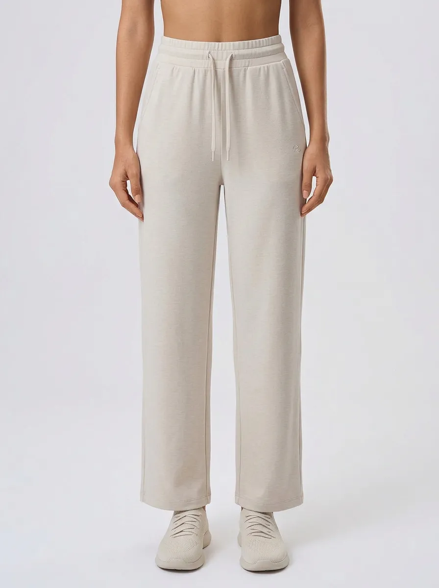 Women's Casual Minimalist Solid Beige Drawstring Wide Leg Sweatpants
