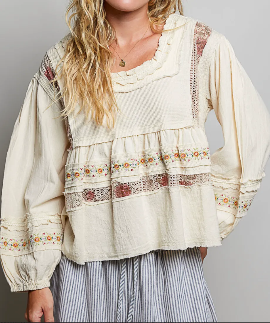 Lace Relaxed Long Sleeve Blouse