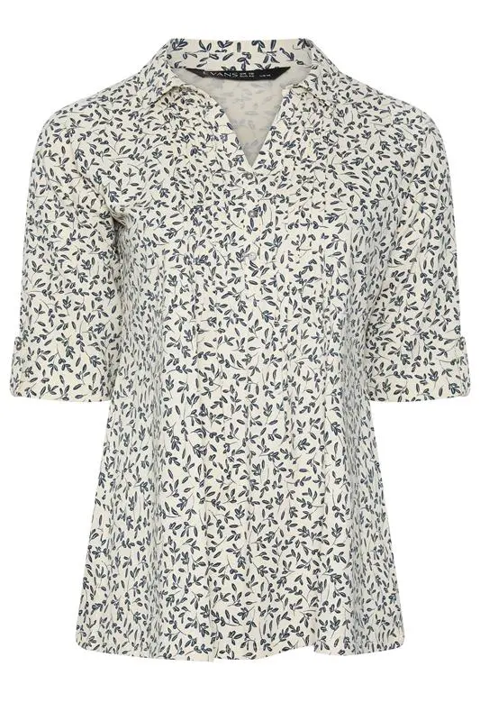 Cream Print Cotton Henley Top