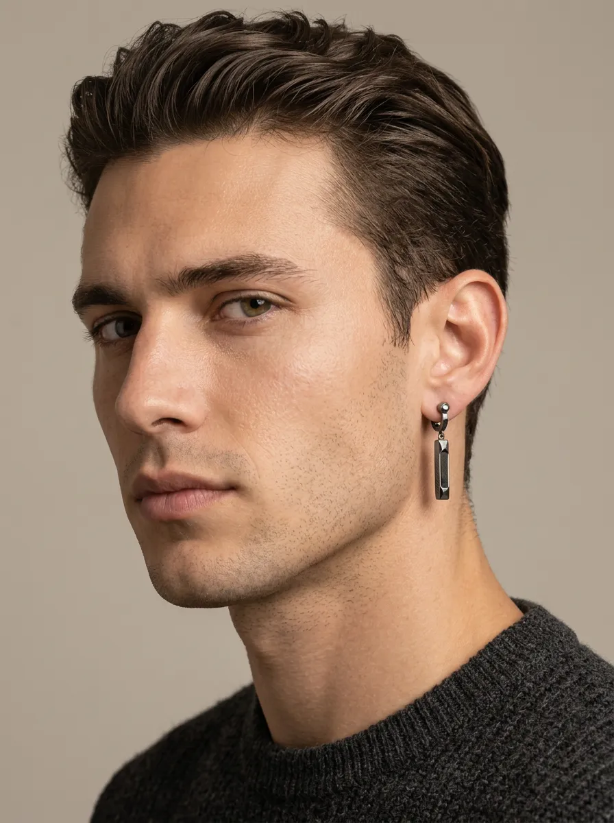 Men's Refined Geometric Bar Dangle Hoop Earrings